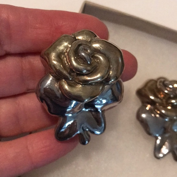 Sterling silver & gold plated earrings clip-on 925 silver mark like-new vintage - Picture 10 of 12